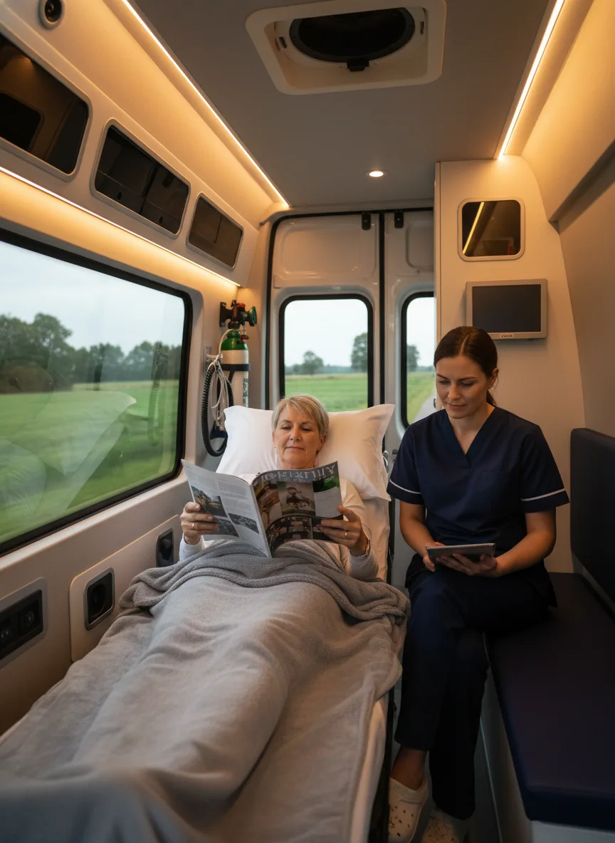 Inside a non-emergency medical transport vehicle